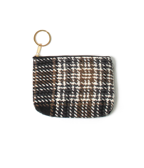 PLAID PATTERN COIN PURSE - 100% POLYESTER