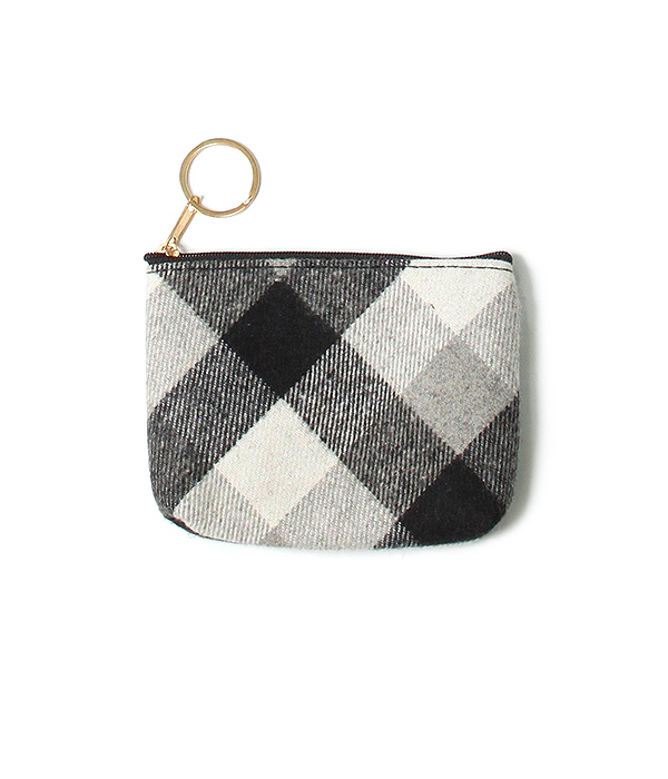 PLAID PATTERN COIN PURSE - 100% POLYESTER