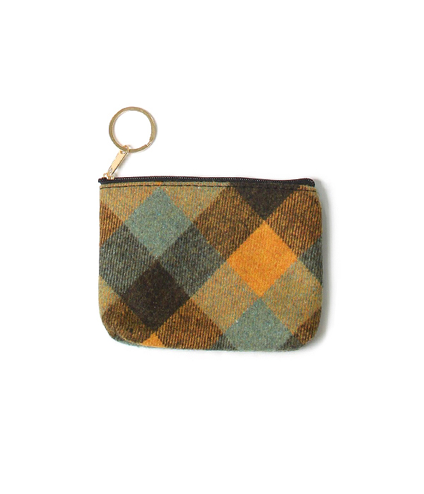 PLAID PATTERN COIN PURSE - 100% POLYESTER