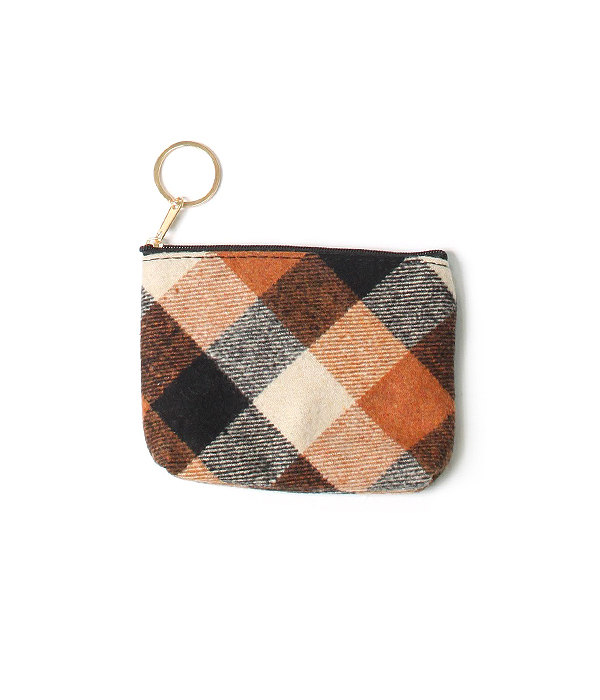 PLAID PATTERN COIN PURSE - 100% POLYESTER