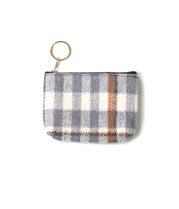 PLAID PATTERN COIN PURSE - 100% POLYESTER