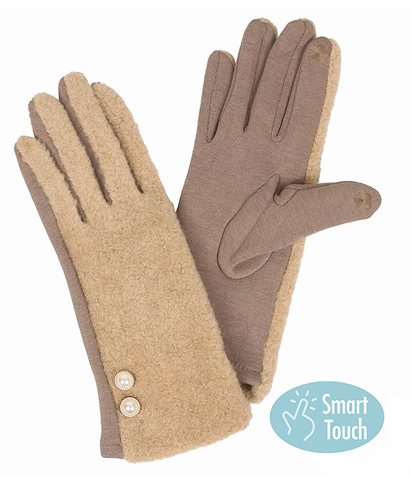 PEARL BUTTON DECO GLOVE - 100% POLYESTER