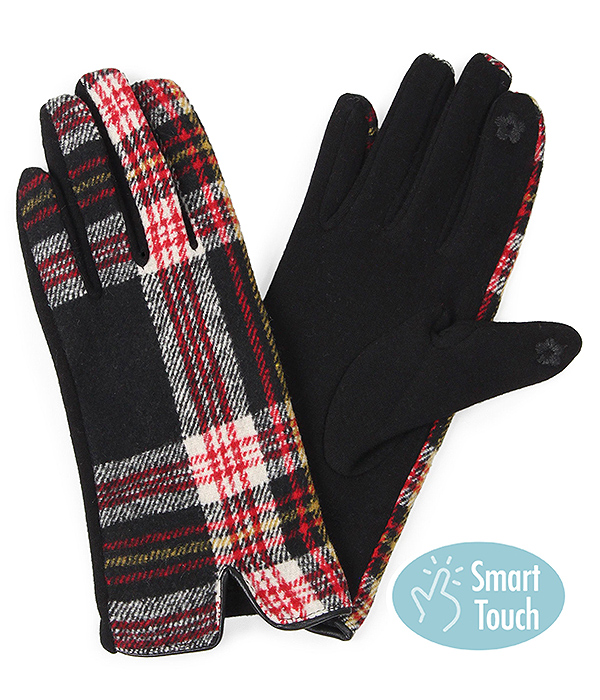 PLAID PATTERN GLOVES - 100% POLYESTER