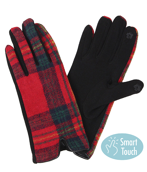 PLAID PATTERN GLOVES - 100% POLYESTER