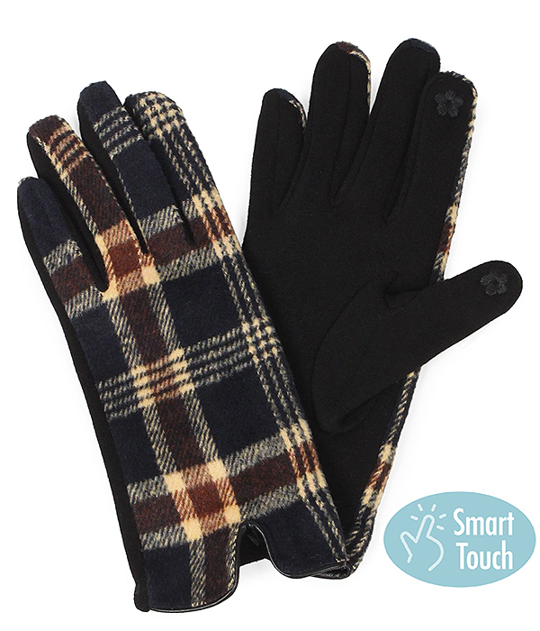 PLAID PATTERN GLOVES - 100% POLYESTER