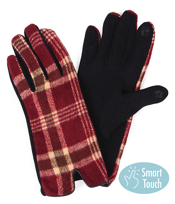 PLAID PATTERN GLOVES - 100% POLYESTER