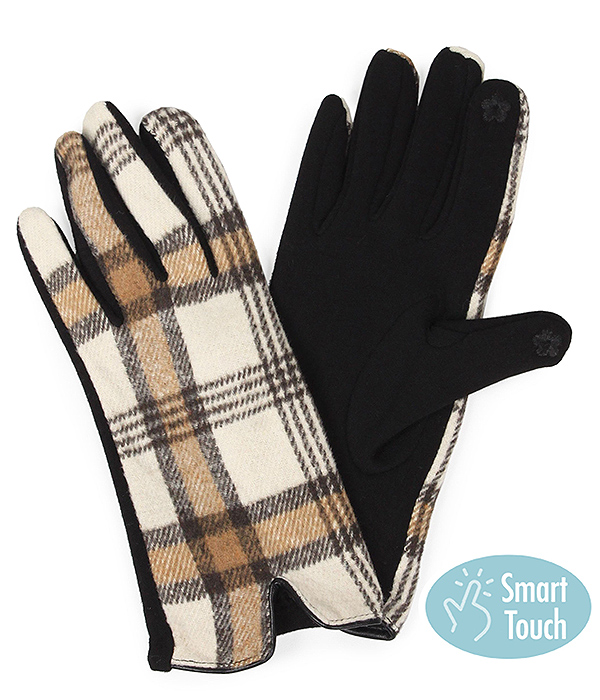 PLAID PATTERN GLOVES - 100% POLYESTER