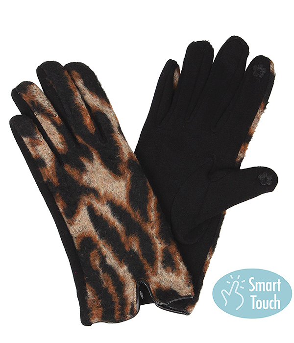 ANIMAL PRINT FUR GLOVES - LEOPARD - 100% POLYESTER