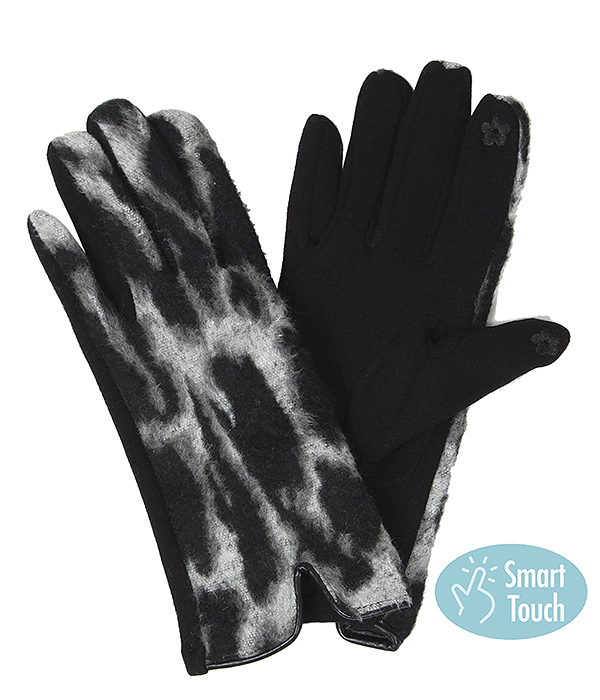 ANIMAL PRINT FUR GLOVES - LEOPARD - 100% POLYESTER