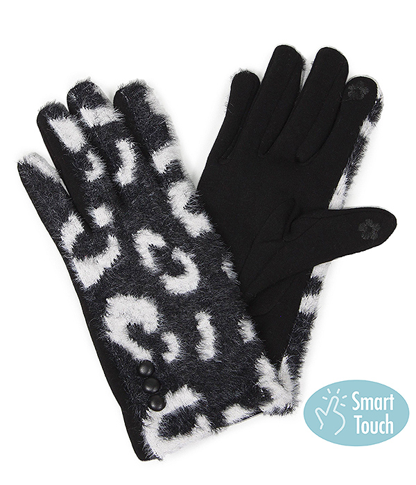 ANIMAL PRINT FUR GLOVES - LEOPARD - 100% POLYESTER