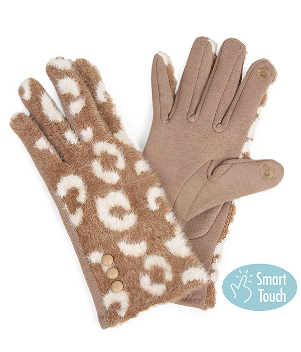 Animal print fur gloves - leopard - 100% polyester