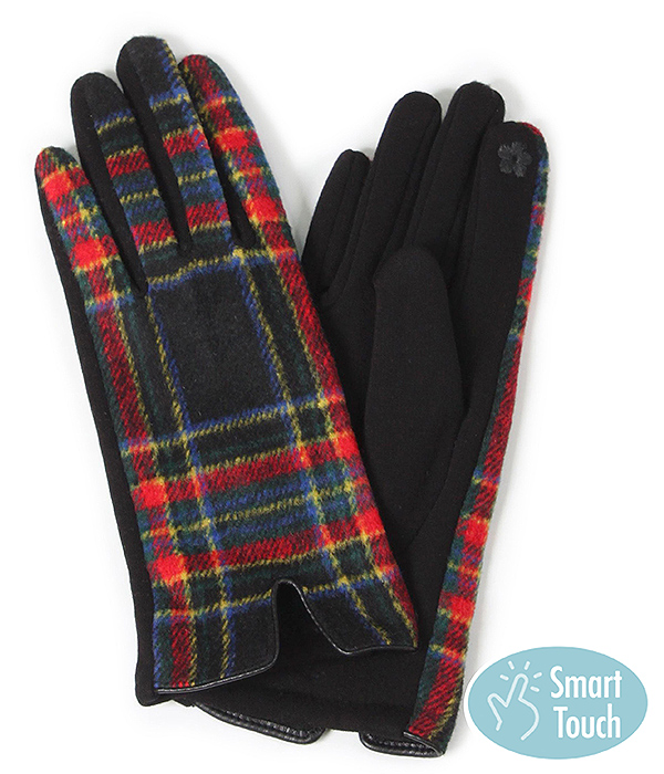 PLAID PATTERN GLOVES - 100% POLYESTER