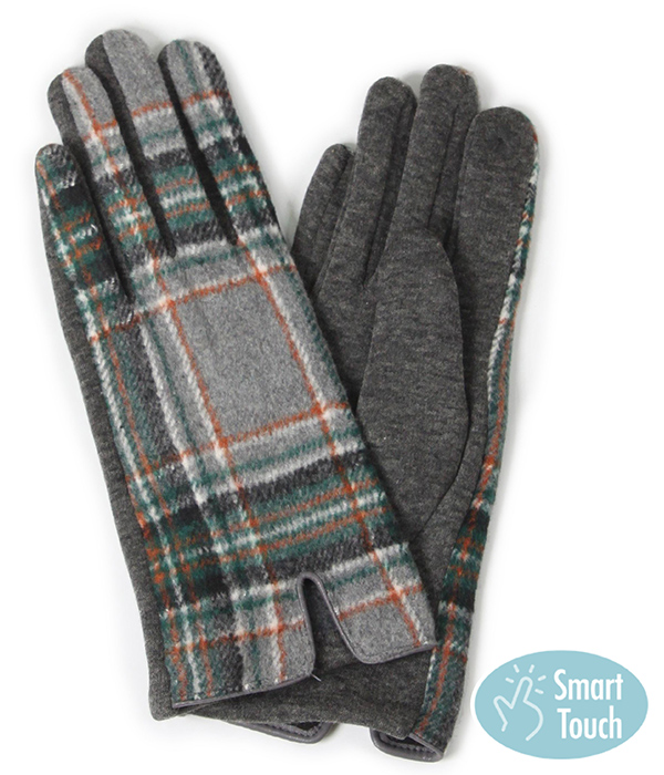 PLAID PATTERN GLOVES - 100% POLYESTER