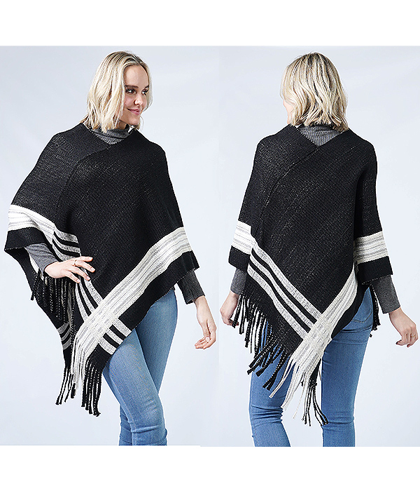 KNIT TASSEL DROP PONCHO - 100% ACRYLIC