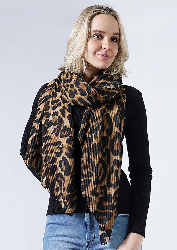 Animal print pleated scarf - leopard
