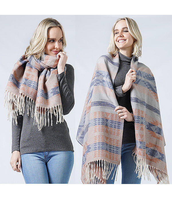 WESTERN PATTERN WOVEN BLANKET SCARF - 100% POLYESTER