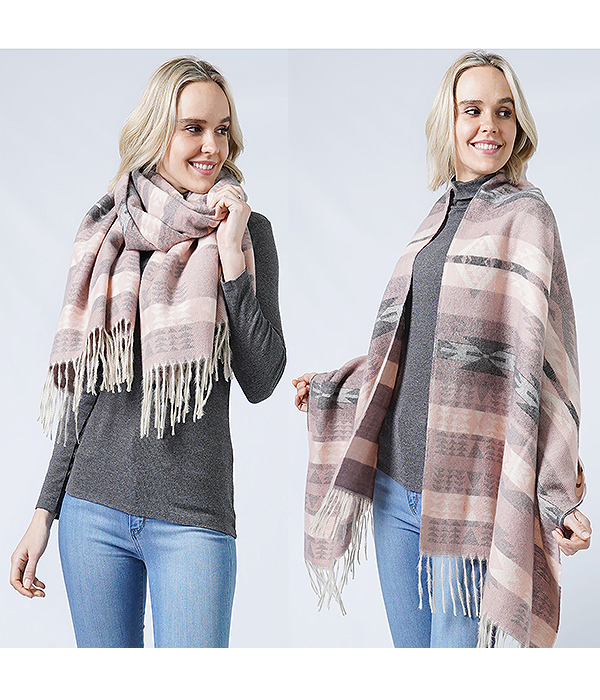 WESTERN PATTERN WOVEN BLANKET SCARF - 100% POLYESTER