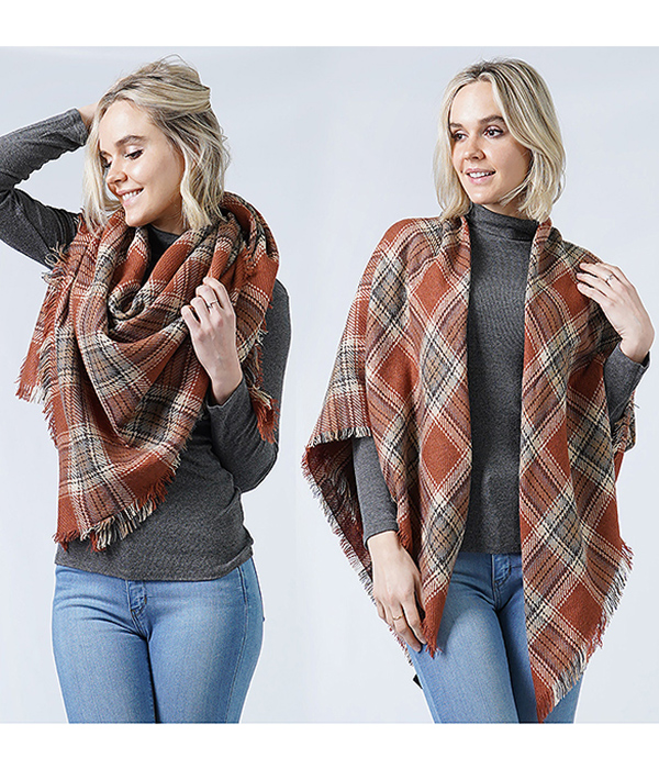 Plaid balnket scarf or shawl - 100% acrylic