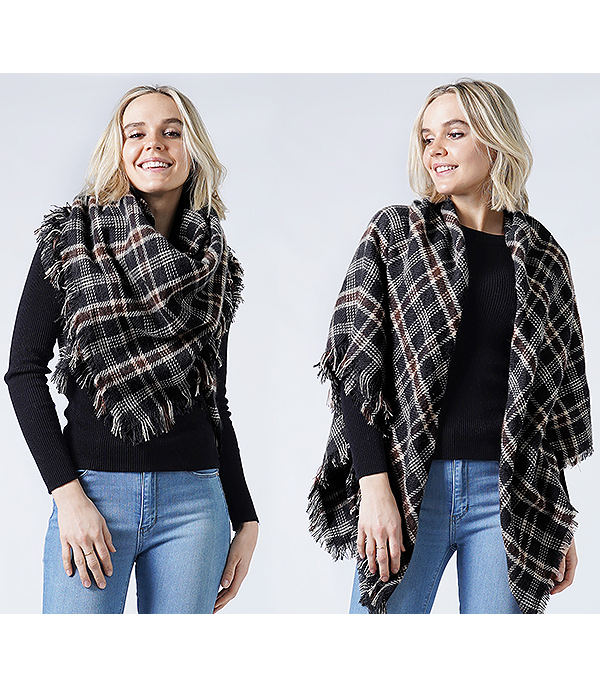 Plaid balnket scarf or shawl - 100% acrylic