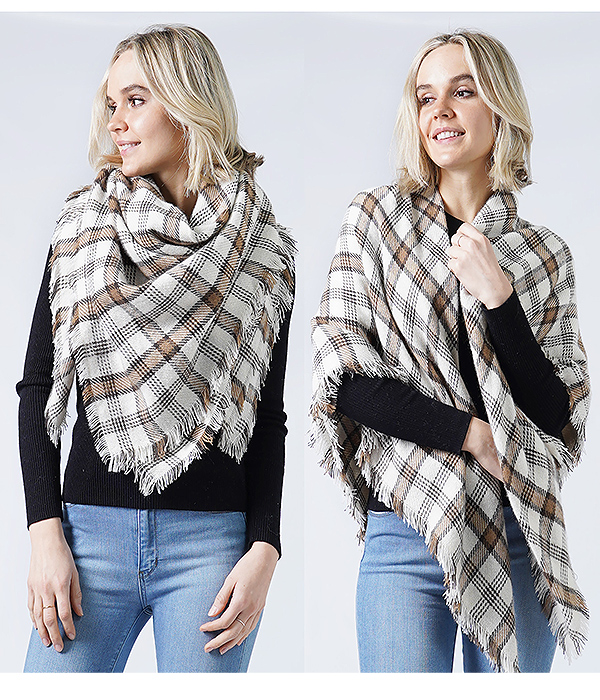 PLAID BALNKET SCARF OR SHAWL - 100% ACRYLIC