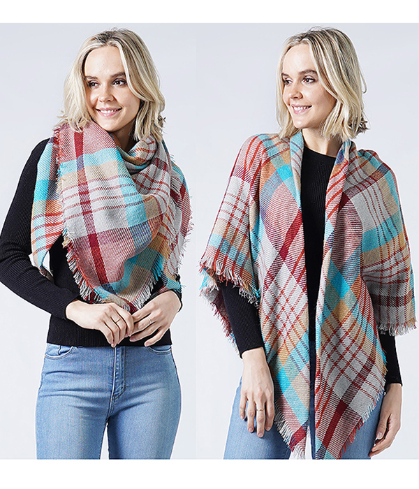 PLAID BALNKET SCARF OR SHAWL - 100% POLYESTER