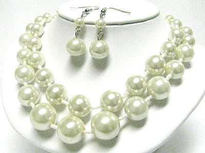 Colored glass pearl double strand necklace earring set