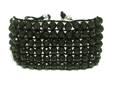 9 row acryl beads leather band thread bracelet