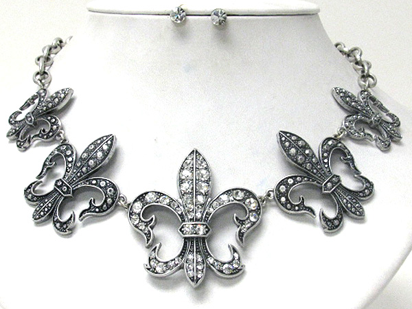 Crystal deco multi fluer de lis link necklace earring set