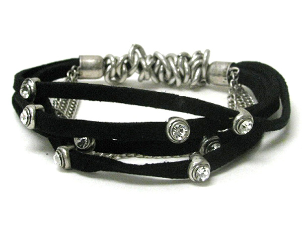 Crystal deco on suede chain stretch bracelet