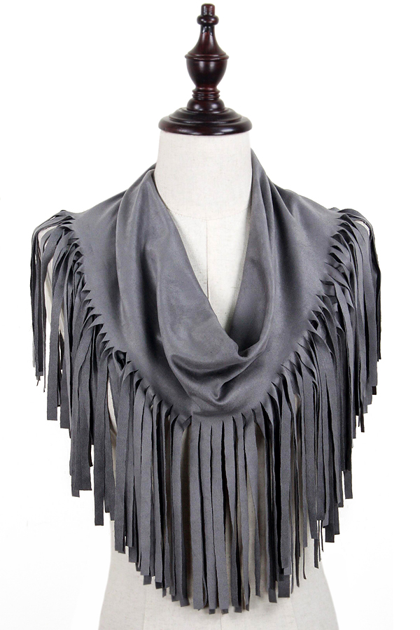 SUEDE TASSEL TUBE INFINITY SCARF - 100% POLYESTER