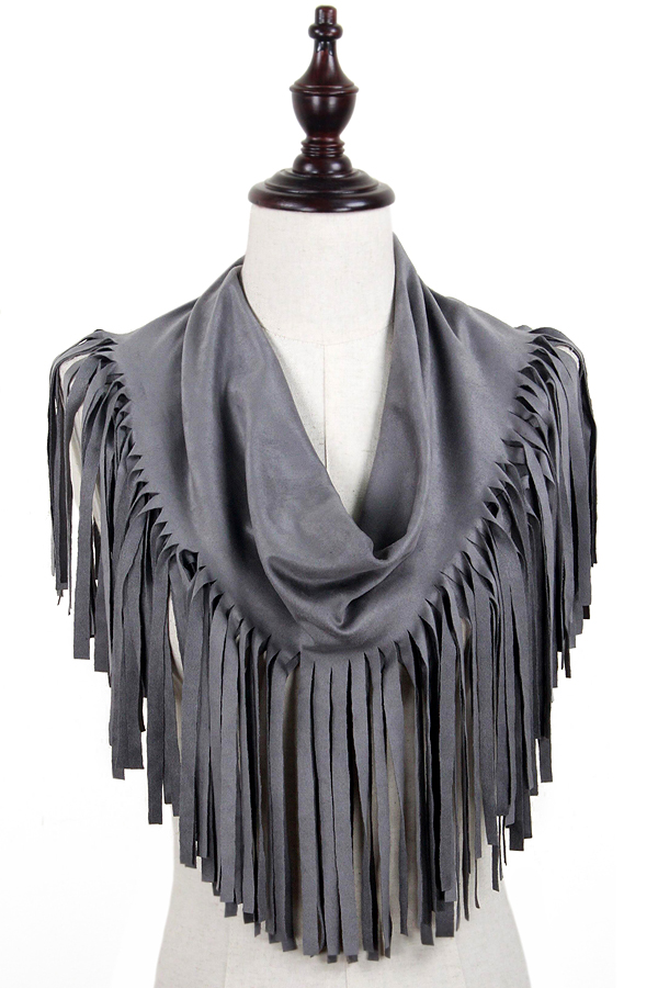 Suede tassel tube infinity scarf - 100% polyester