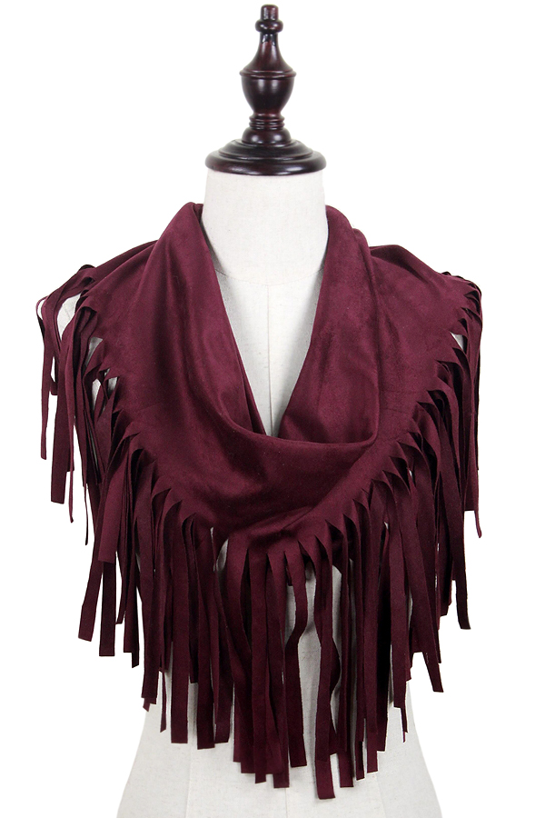 SUEDE TASSEL TUBE INFINITY SCARF - 100% POLYESTER