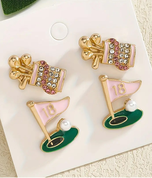 Sport theme 2 pair earring set - golf