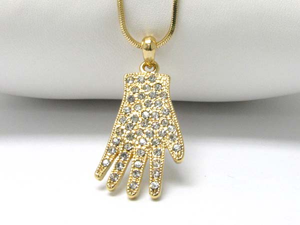 Gold plating crystal stud hand pendant necklace