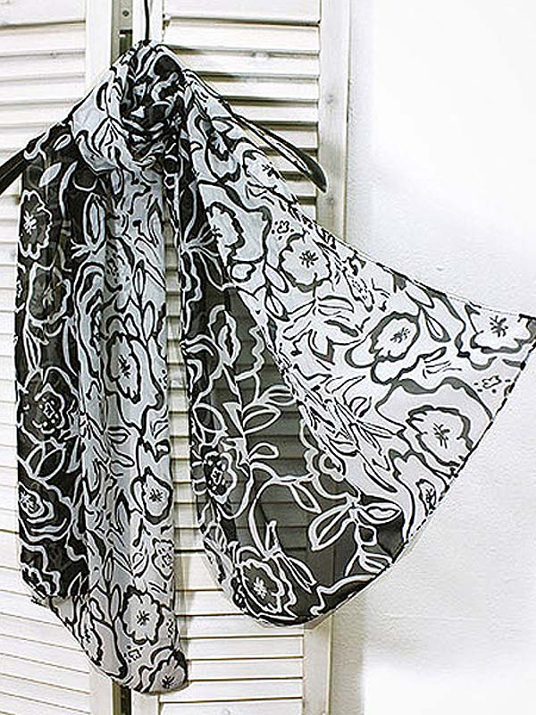 Flower pattern midsize chiffon sheer long scarf