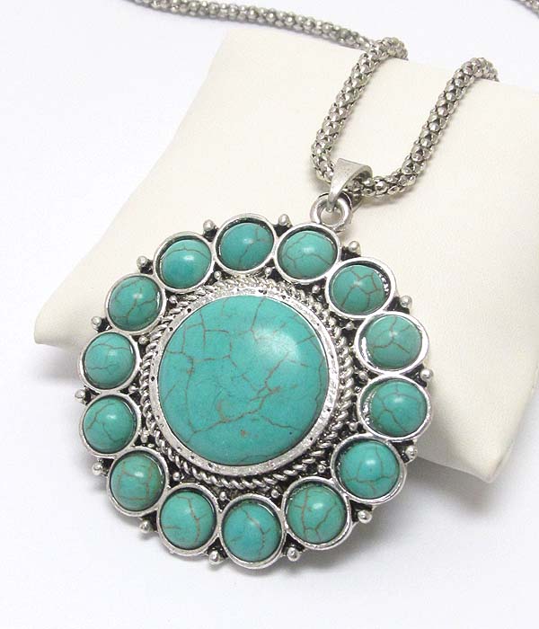 Turquoise flower pendant long necklace