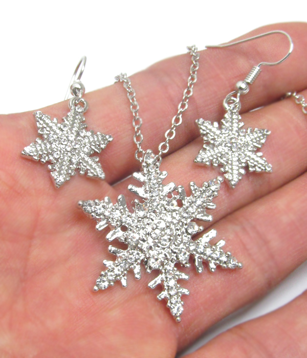 Crystal snowflake necklace earring set - christmas