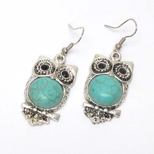 Turquoise body owl earring