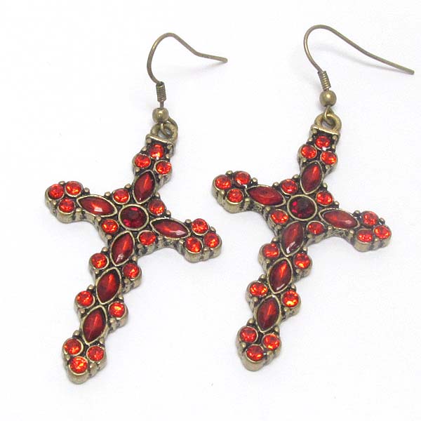 Crystal deco vintage cross earring