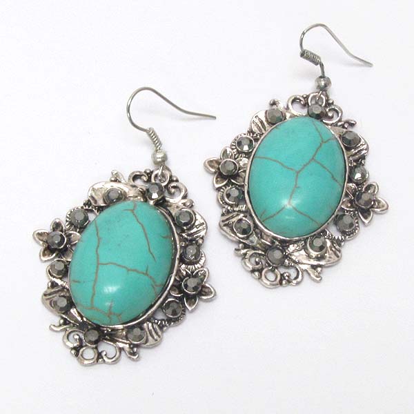 Crystal and turquoise deco oval earring
