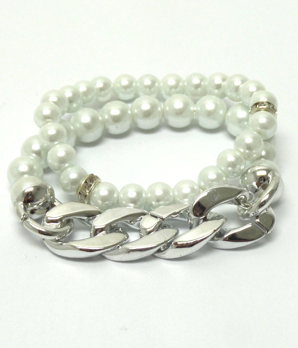 Pearl and chain bracelet set 