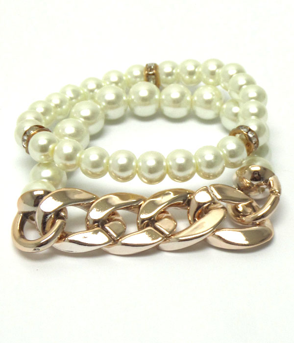 Pearl and chain bracelet set 