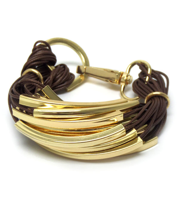 Layered bold  metal with string bracelet 