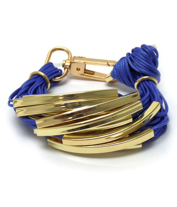Layered bold  metal with string bracelet