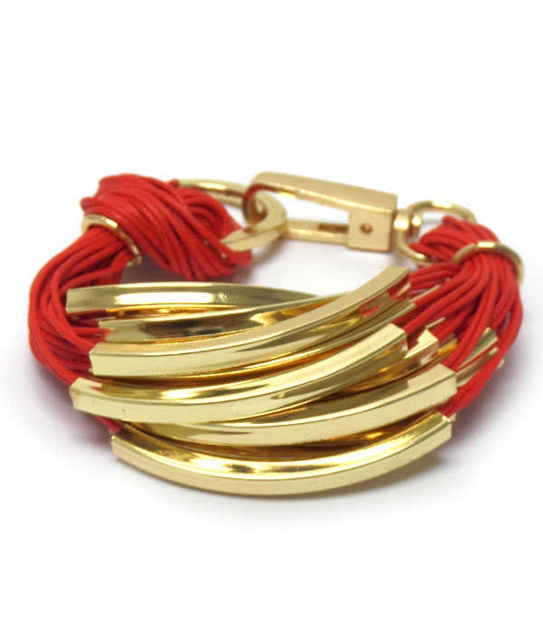 Layered bold  metal with string bracelet 