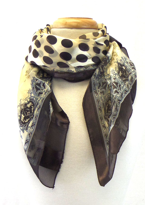 Polk a dot and flower design square scarf