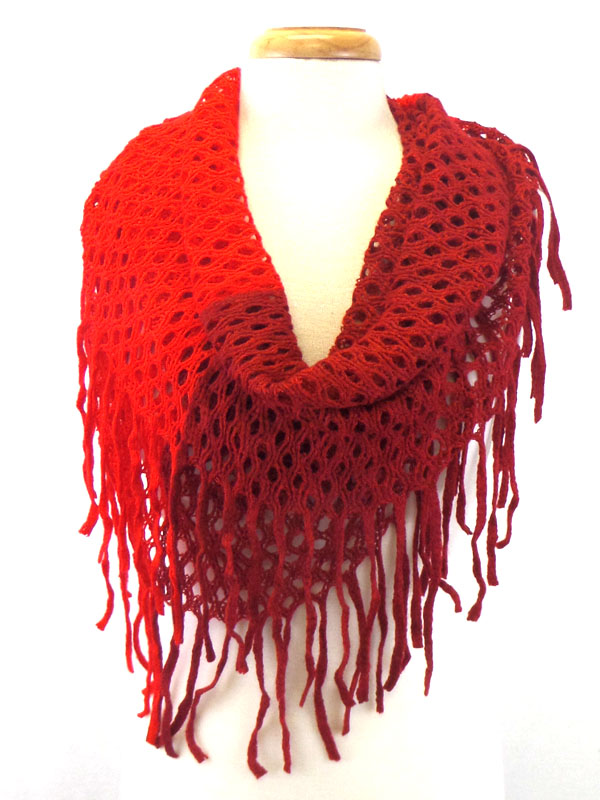 Net and fringe with tassel drop infinity scarf