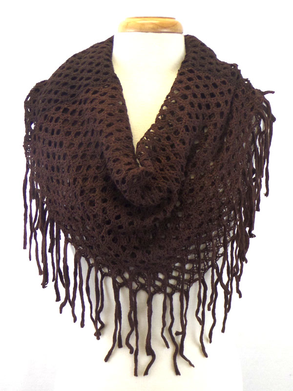 Net and fringe with tassel drop infinity scarf