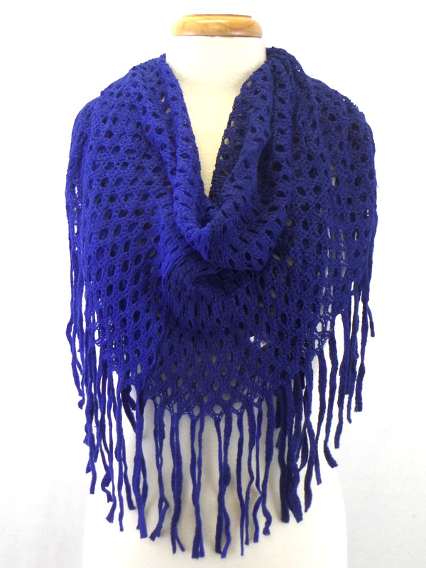 Net and fringe with tassel drop infinity scarf