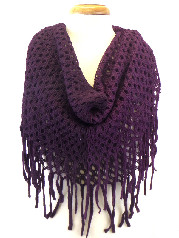 Net and fringe with tassel drop infinity scarf